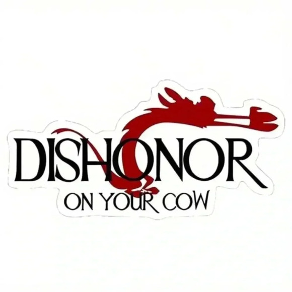 Red black white Mulan Mushu dishonor on your cow waterproof vinyl decal car - Picture 1 of 7